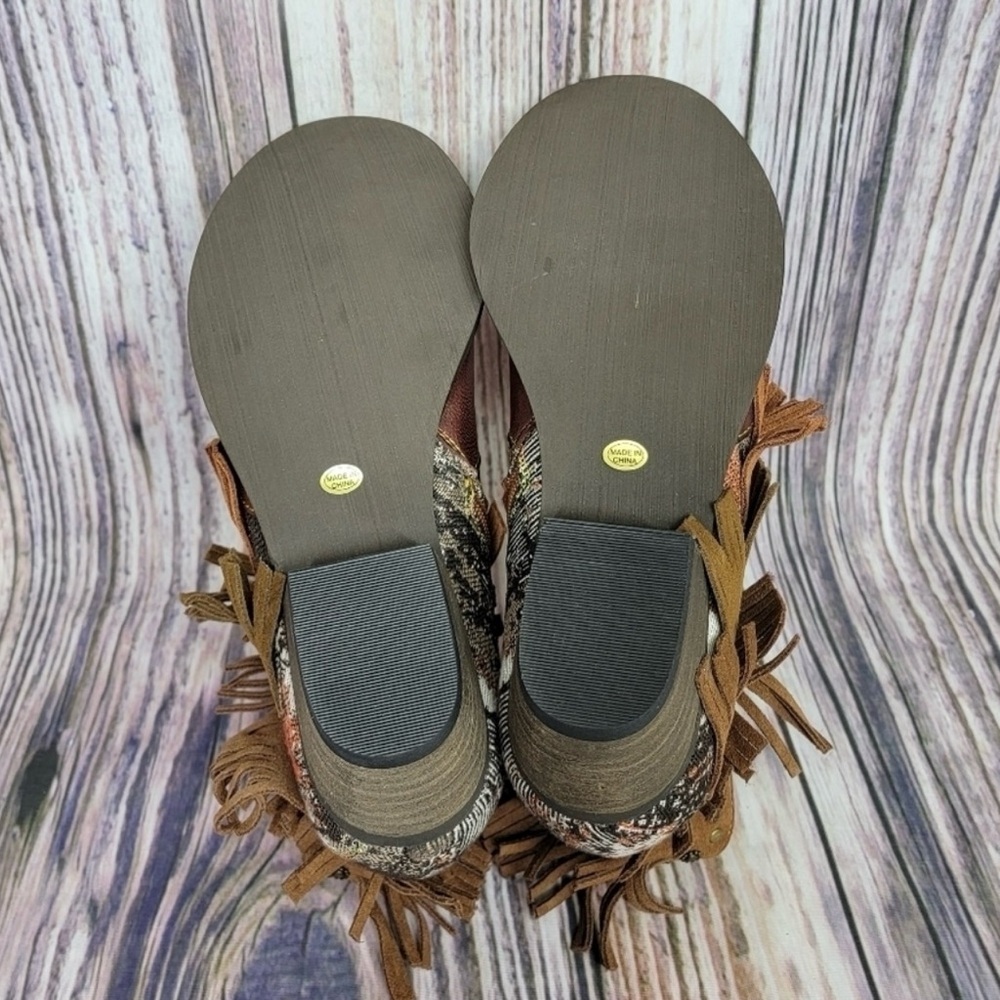 NIB Soffia Brown Tapestry Accent Triple Fringe Leather Boots - Sz 40 (US 9) - Picture 7 of 9